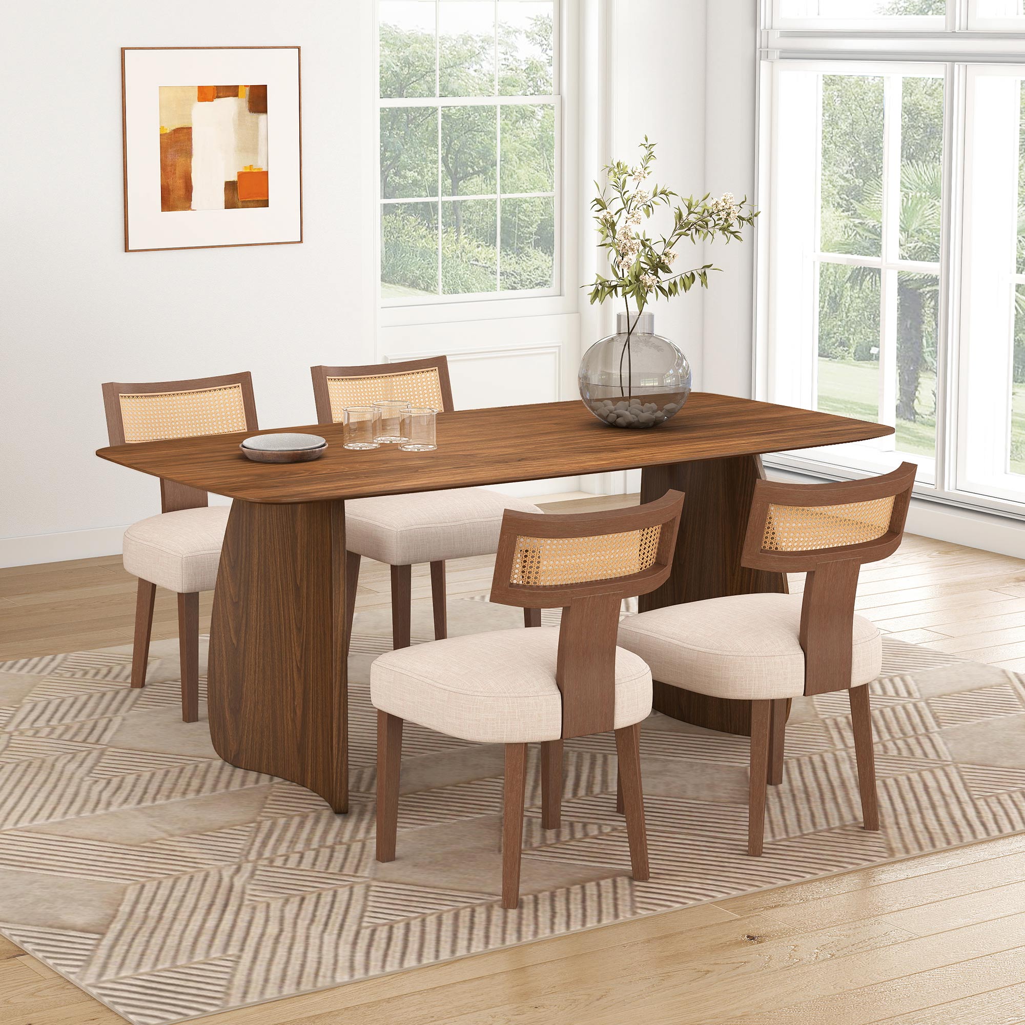 Walnut dining table and chairs