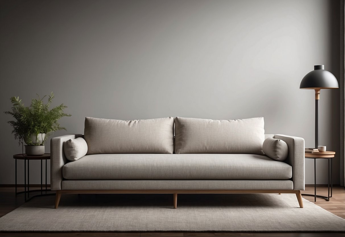 Beige fabric sofa in a minimalist living room
