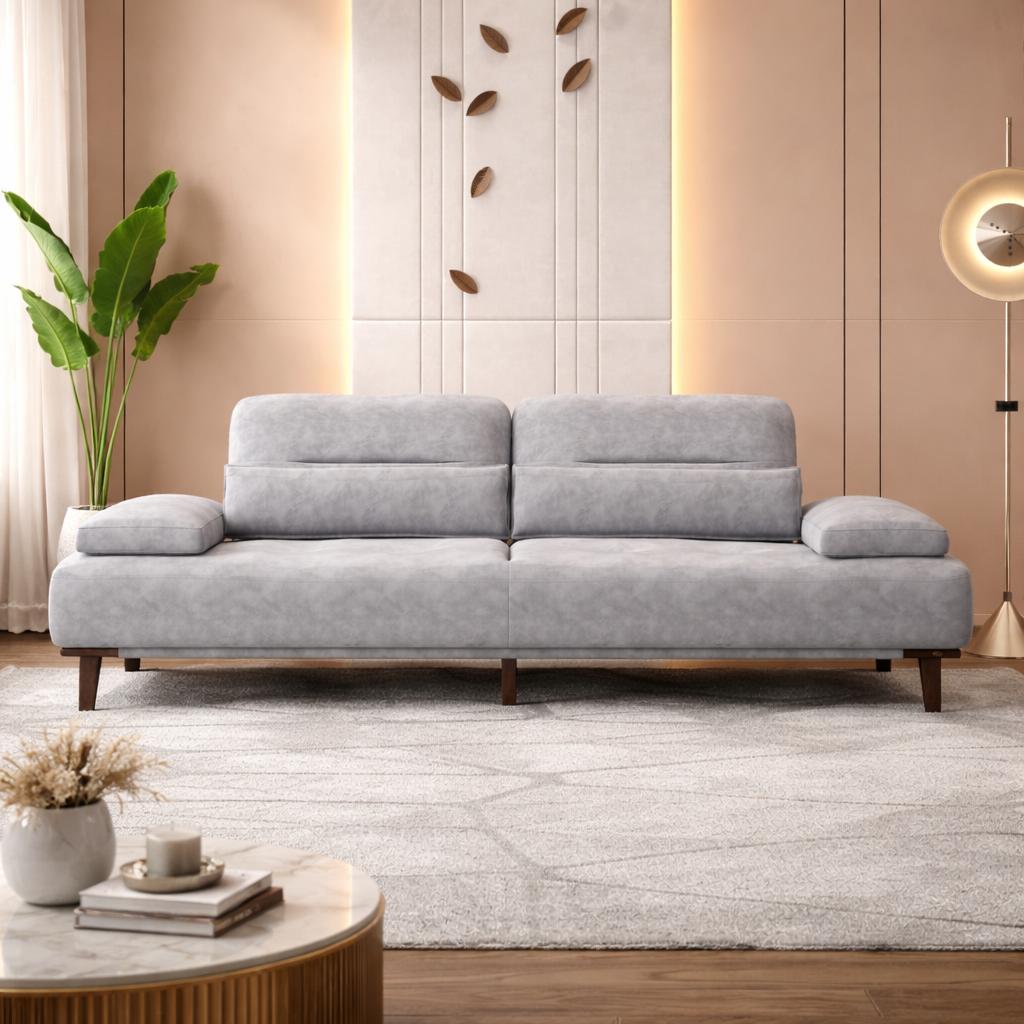 Grey fabric two-seater sofa